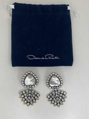 Oscar de la Renta Mother-of-Pearl and Crystal Drop Earrings - Clip on style